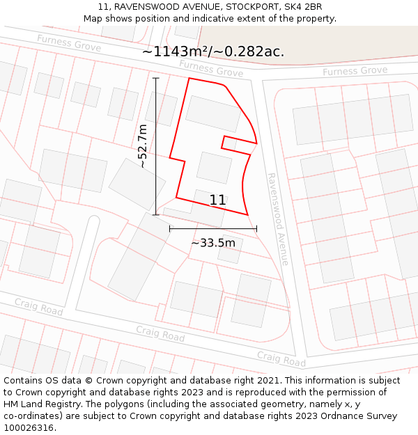 11, RAVENSWOOD AVENUE, STOCKPORT, SK4 2BR: Plot and title map