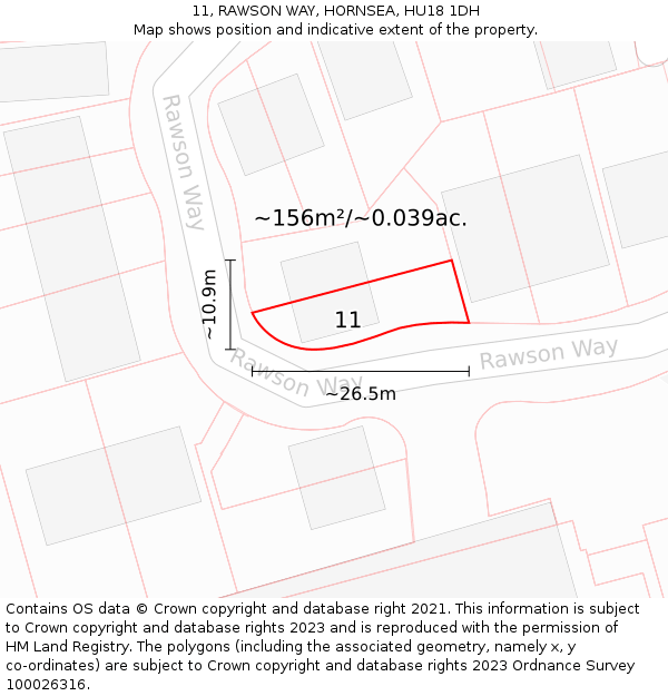 11, RAWSON WAY, HORNSEA, HU18 1DH: Plot and title map