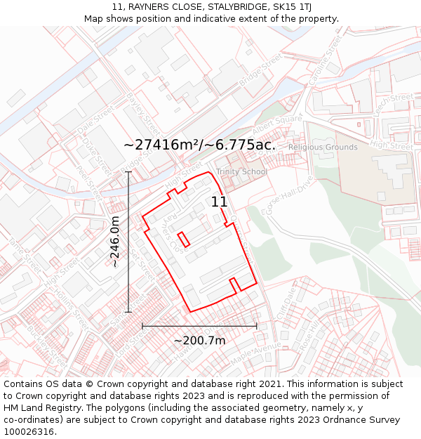 11, RAYNERS CLOSE, STALYBRIDGE, SK15 1TJ: Plot and title map