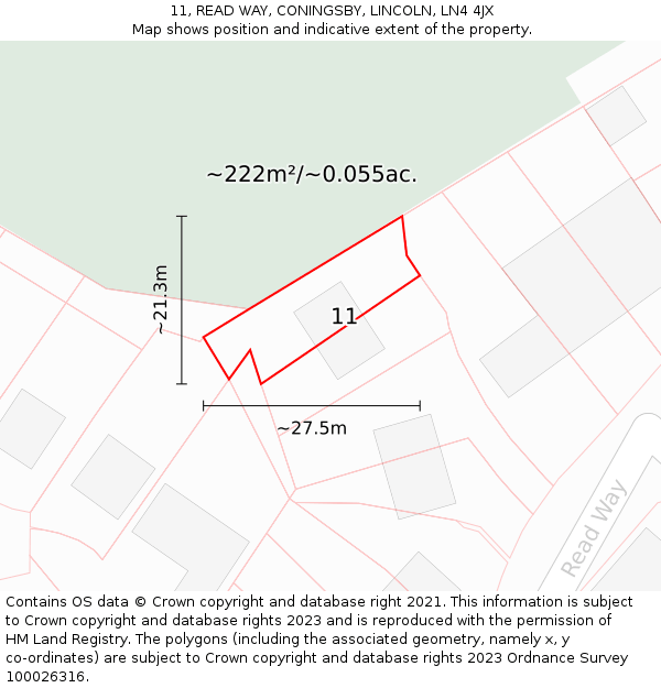 11, READ WAY, CONINGSBY, LINCOLN, LN4 4JX: Plot and title map