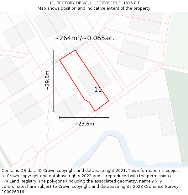 11, RECTORY DRIVE, HUDDERSFIELD, HD5 0JT: Plot and title map