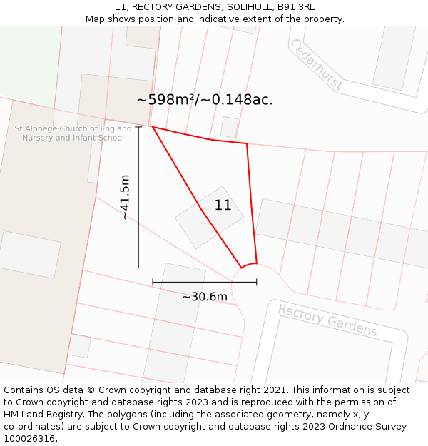 11, RECTORY GARDENS, SOLIHULL, B91 3RL: Plot and title map