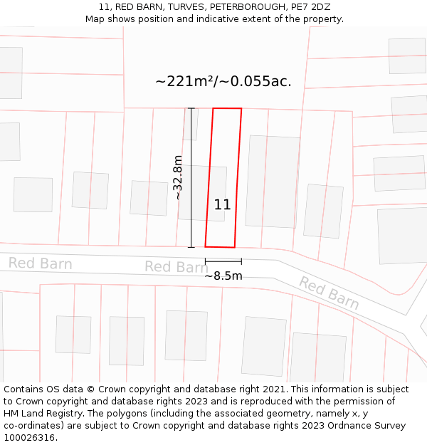 11, RED BARN, TURVES, PETERBOROUGH, PE7 2DZ: Plot and title map