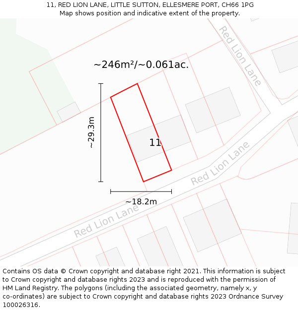 11, RED LION LANE, LITTLE SUTTON, ELLESMERE PORT, CH66 1PG: Plot and title map