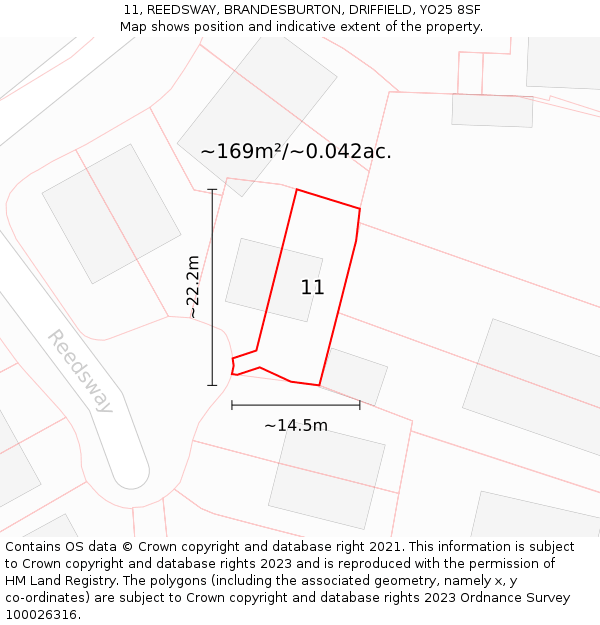 11, REEDSWAY, BRANDESBURTON, DRIFFIELD, YO25 8SF: Plot and title map