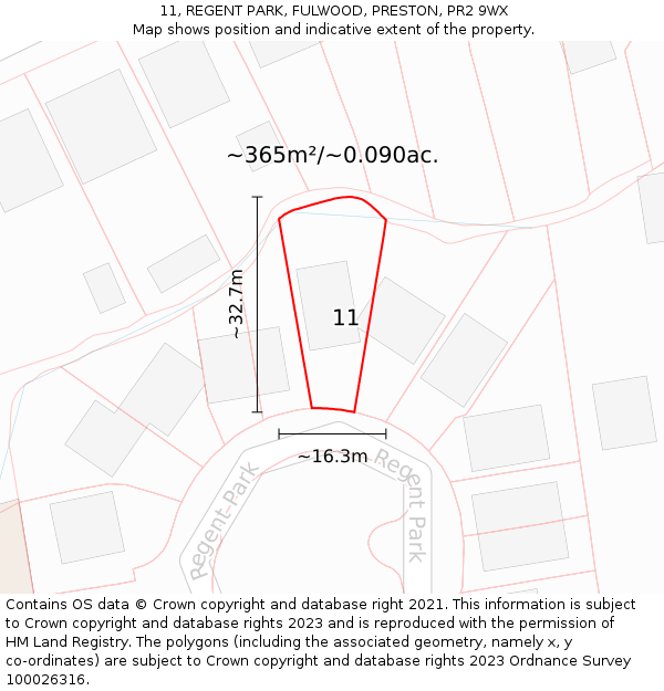 11, REGENT PARK, FULWOOD, PRESTON, PR2 9WX: Plot and title map