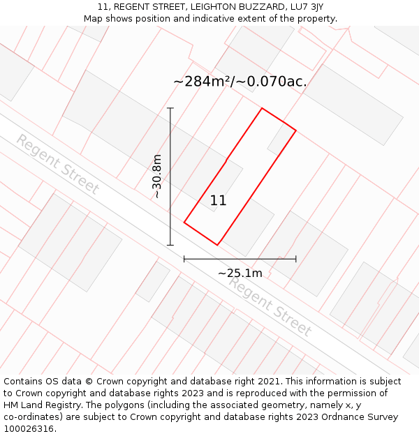 11, REGENT STREET, LEIGHTON BUZZARD, LU7 3JY: Plot and title map