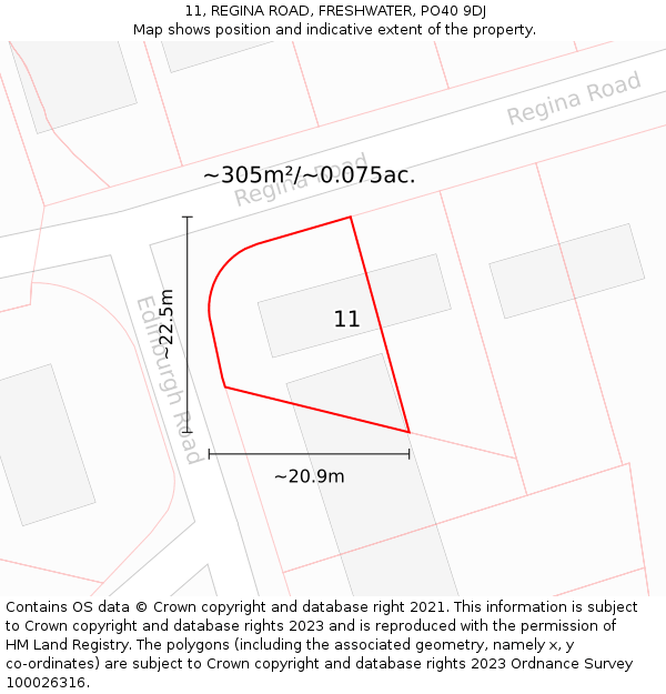 11, REGINA ROAD, FRESHWATER, PO40 9DJ: Plot and title map