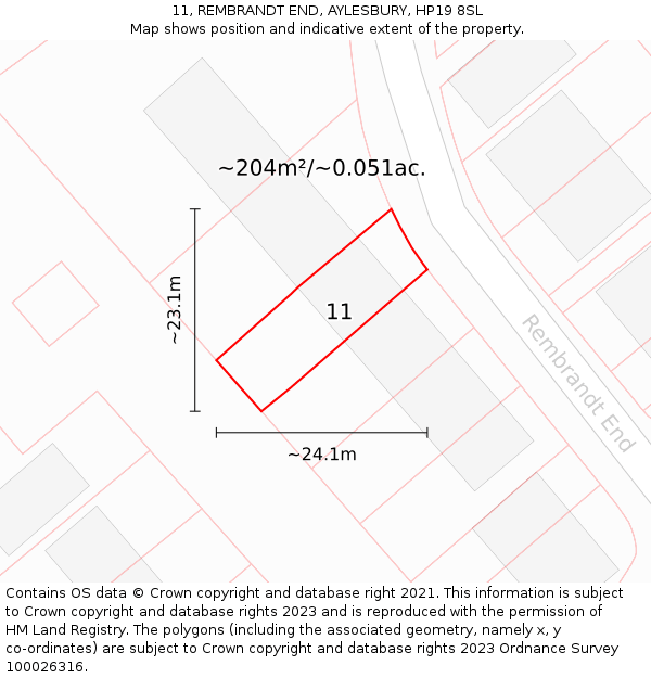 11, REMBRANDT END, AYLESBURY, HP19 8SL: Plot and title map