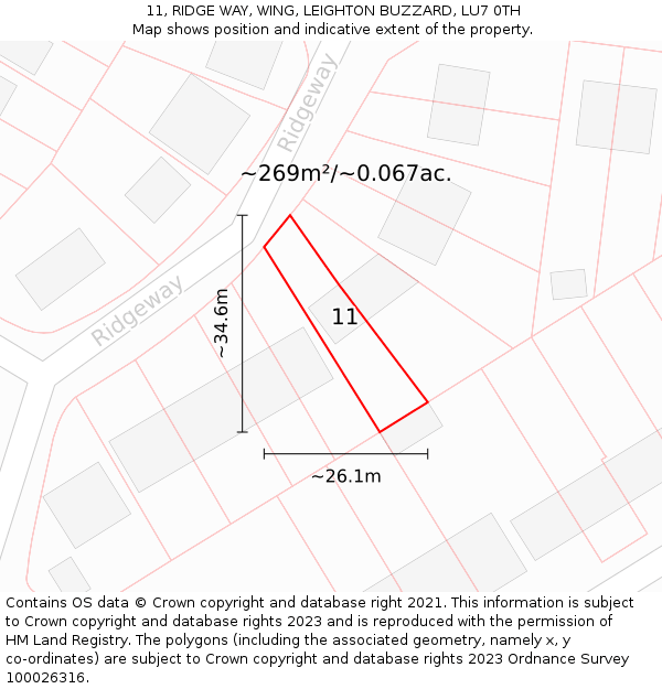 11, RIDGE WAY, WING, LEIGHTON BUZZARD, LU7 0TH: Plot and title map