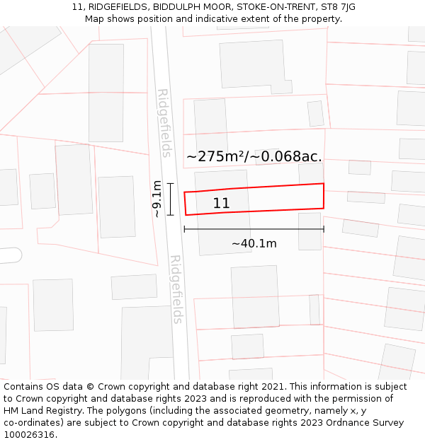 11, RIDGEFIELDS, BIDDULPH MOOR, STOKE-ON-TRENT, ST8 7JG: Plot and title map