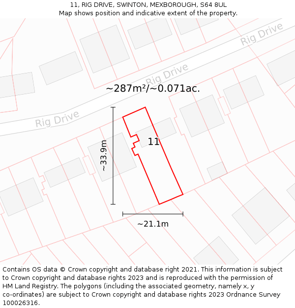 11, RIG DRIVE, SWINTON, MEXBOROUGH, S64 8UL: Plot and title map