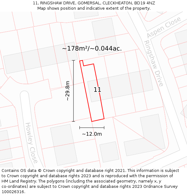 11, RINGSHAW DRIVE, GOMERSAL, CLECKHEATON, BD19 4NZ: Plot and title map