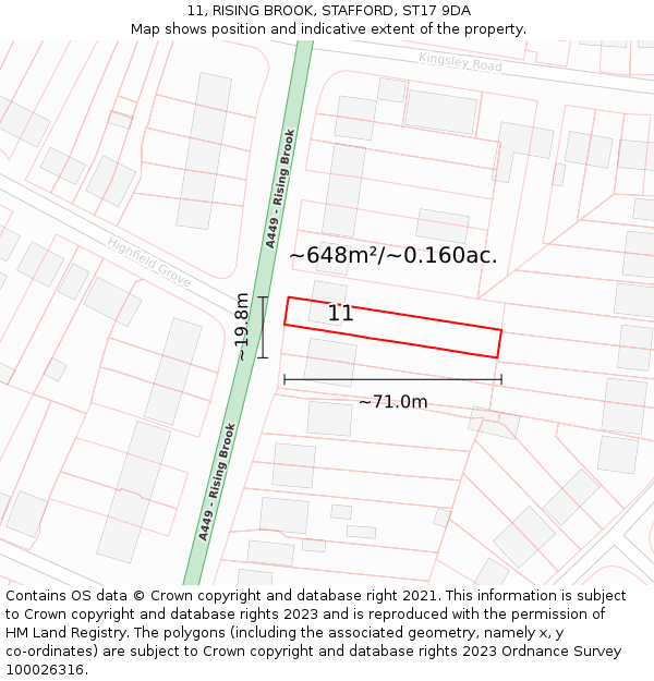 11, RISING BROOK, STAFFORD, ST17 9DA: Plot and title map