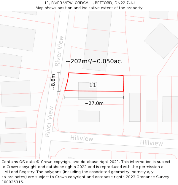 11, RIVER VIEW, ORDSALL, RETFORD, DN22 7UU: Plot and title map