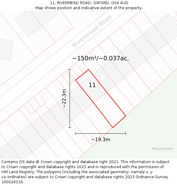 11, RIVERMEAD ROAD, OXFORD, OX4 4UD: Plot and title map