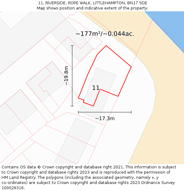 11, RIVERSIDE, ROPE WALK, LITTLEHAMPTON, BN17 5DE: Plot and title map