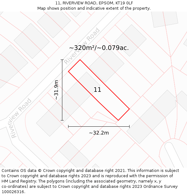11, RIVERVIEW ROAD, EPSOM, KT19 0LF: Plot and title map