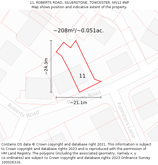 11, ROBERTS ROAD, SILVERSTONE, TOWCESTER, NN12 8WF: Plot and title map