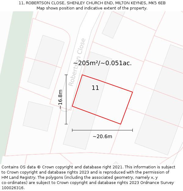 11, ROBERTSON CLOSE, SHENLEY CHURCH END, MILTON KEYNES, MK5 6EB: Plot and title map