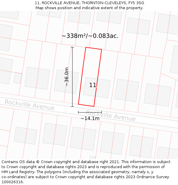 11, ROCKVILLE AVENUE, THORNTON-CLEVELEYS, FY5 3SG: Plot and title map