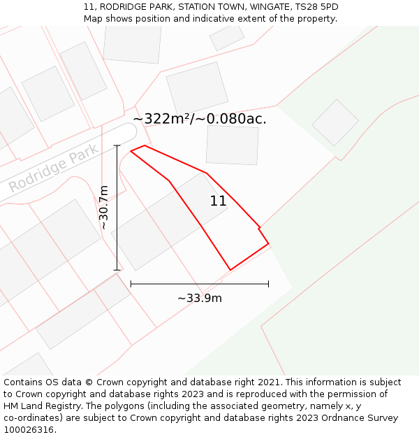 11, RODRIDGE PARK, STATION TOWN, WINGATE, TS28 5PD: Plot and title map