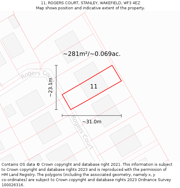 11, ROGERS COURT, STANLEY, WAKEFIELD, WF3 4EZ: Plot and title map