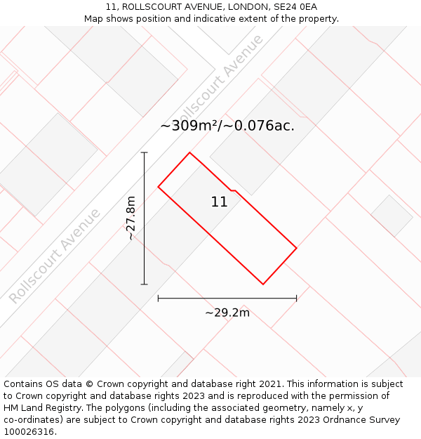 11, ROLLSCOURT AVENUE, LONDON, SE24 0EA: Plot and title map
