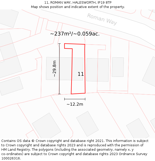 11, ROMAN WAY, HALESWORTH, IP19 8TP: Plot and title map