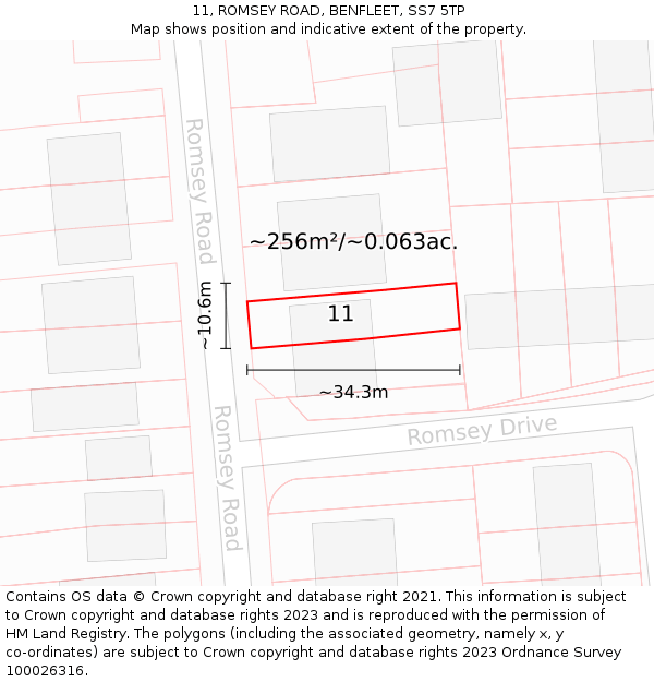 11, ROMSEY ROAD, BENFLEET, SS7 5TP: Plot and title map