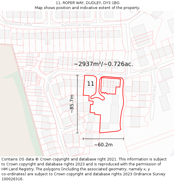 11, ROPER WAY, DUDLEY, DY3 1BG: Plot and title map