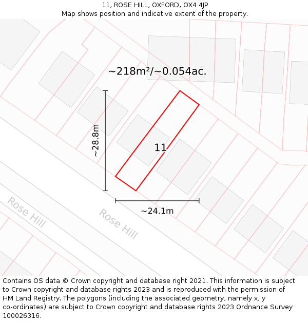 11, ROSE HILL, OXFORD, OX4 4JP: Plot and title map