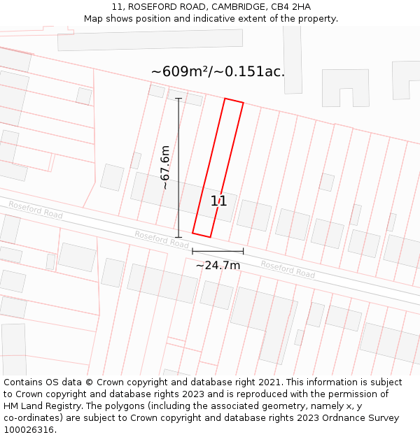 11, ROSEFORD ROAD, CAMBRIDGE, CB4 2HA: Plot and title map