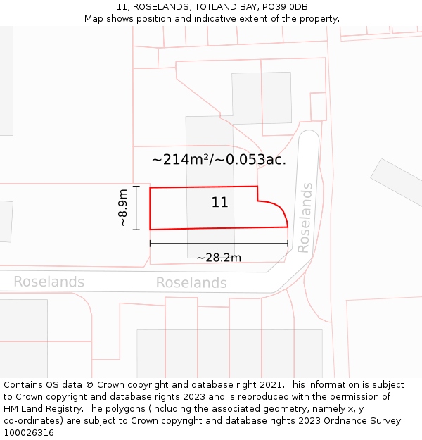 11, ROSELANDS, TOTLAND BAY, PO39 0DB: Plot and title map