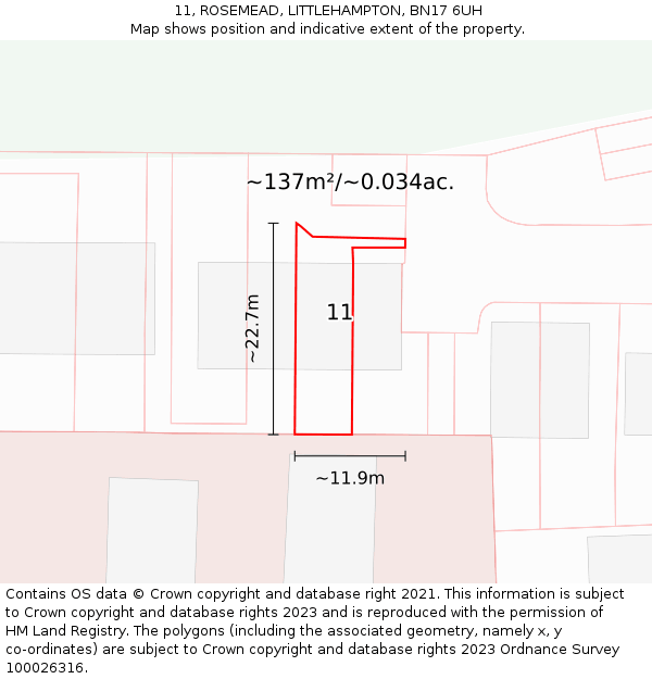 11, ROSEMEAD, LITTLEHAMPTON, BN17 6UH: Plot and title map