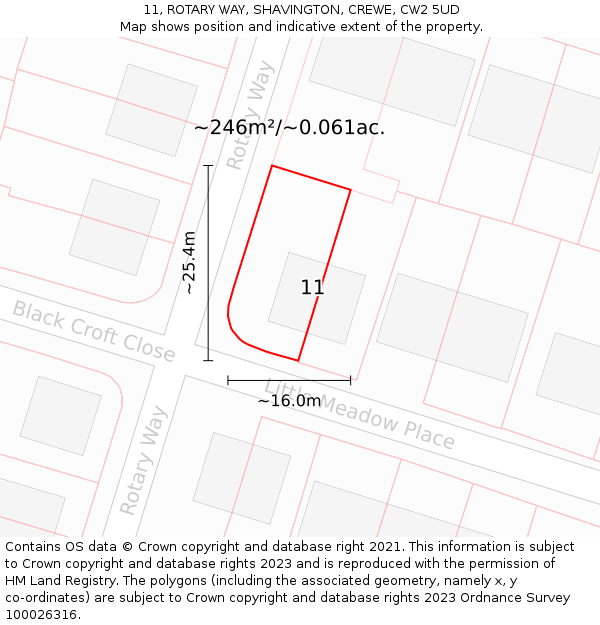 11, ROTARY WAY, SHAVINGTON, CREWE, CW2 5UD: Plot and title map