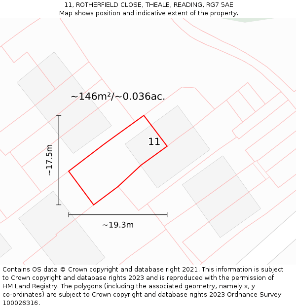 11, ROTHERFIELD CLOSE, THEALE, READING, RG7 5AE: Plot and title map