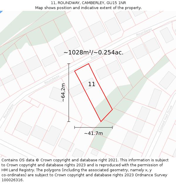 11, ROUNDWAY, CAMBERLEY, GU15 1NR: Plot and title map