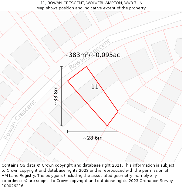 11, ROWAN CRESCENT, WOLVERHAMPTON, WV3 7HN: Plot and title map