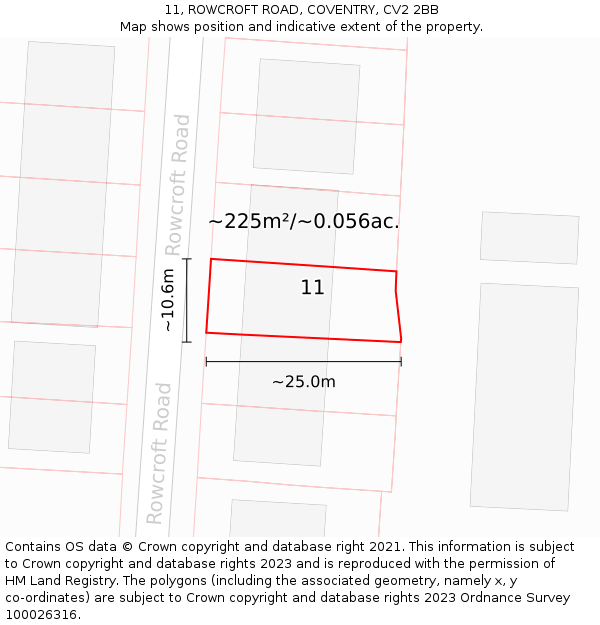 11, ROWCROFT ROAD, COVENTRY, CV2 2BB: Plot and title map