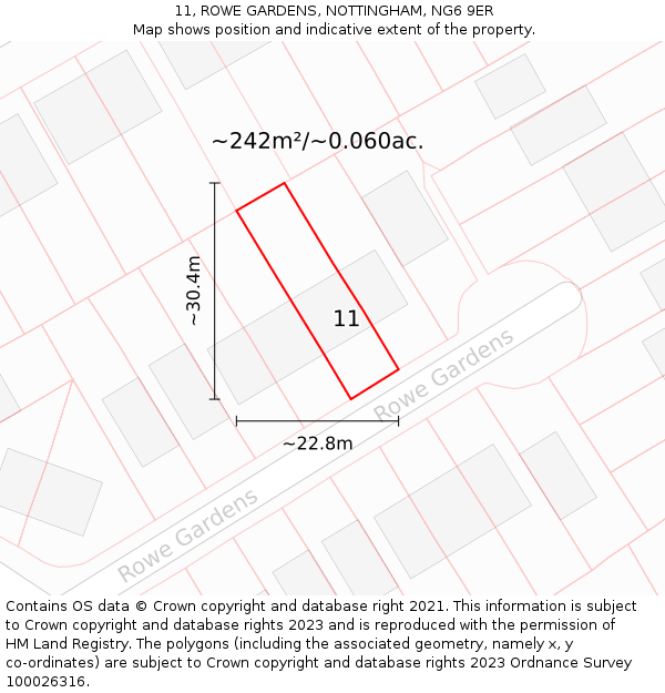 11, ROWE GARDENS, NOTTINGHAM, NG6 9ER: Plot and title map