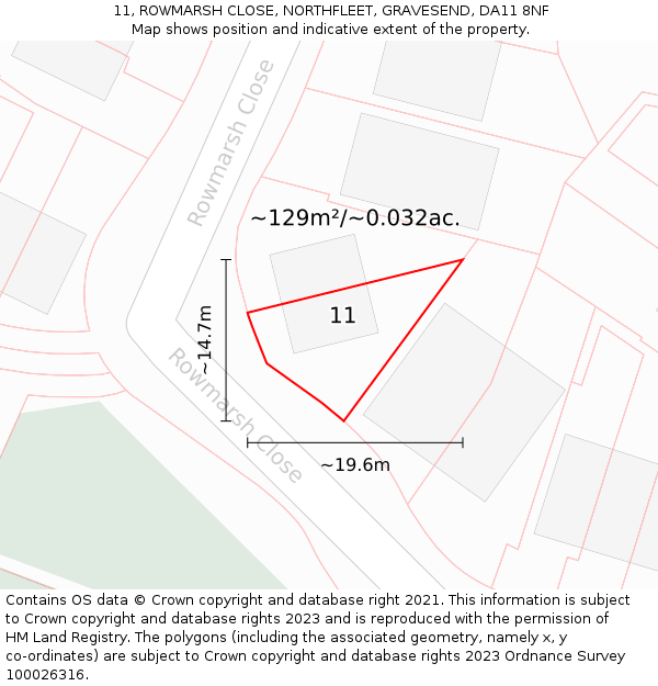 11, ROWMARSH CLOSE, NORTHFLEET, GRAVESEND, DA11 8NF: Plot and title map