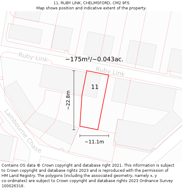 11, RUBY LINK, CHELMSFORD, CM2 9FS: Plot and title map