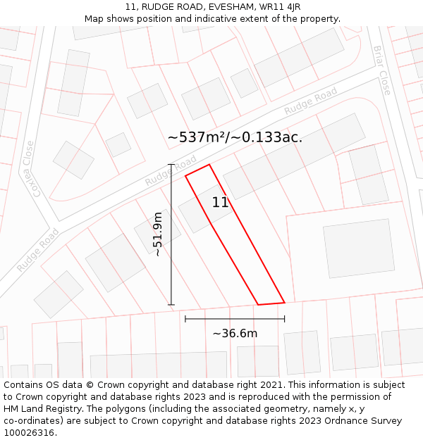 11, RUDGE ROAD, EVESHAM, WR11 4JR: Plot and title map