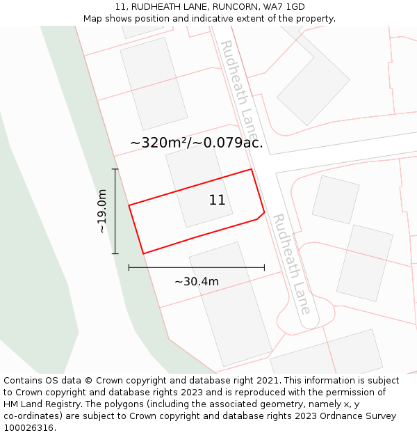 11, RUDHEATH LANE, RUNCORN, WA7 1GD: Plot and title map