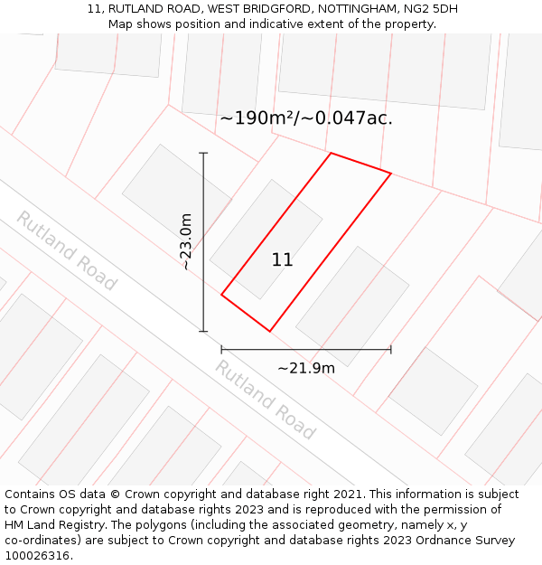 11, RUTLAND ROAD, WEST BRIDGFORD, NOTTINGHAM, NG2 5DH: Plot and title map