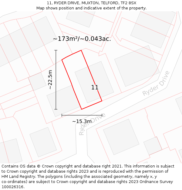 11, RYDER DRIVE, MUXTON, TELFORD, TF2 8SX: Plot and title map
