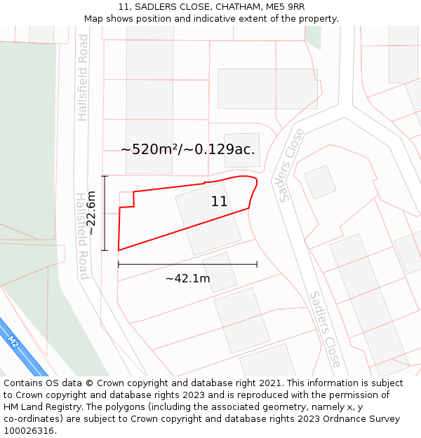 11, SADLERS CLOSE, CHATHAM, ME5 9RR: Plot and title map