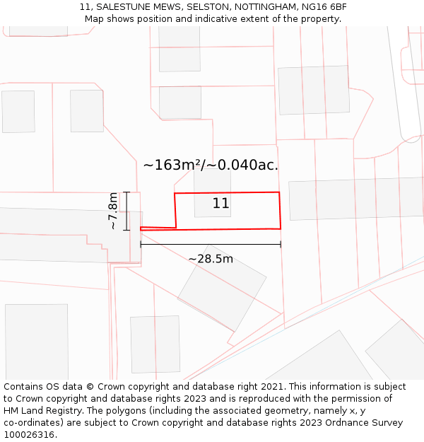 11, SALESTUNE MEWS, SELSTON, NOTTINGHAM, NG16 6BF: Plot and title map