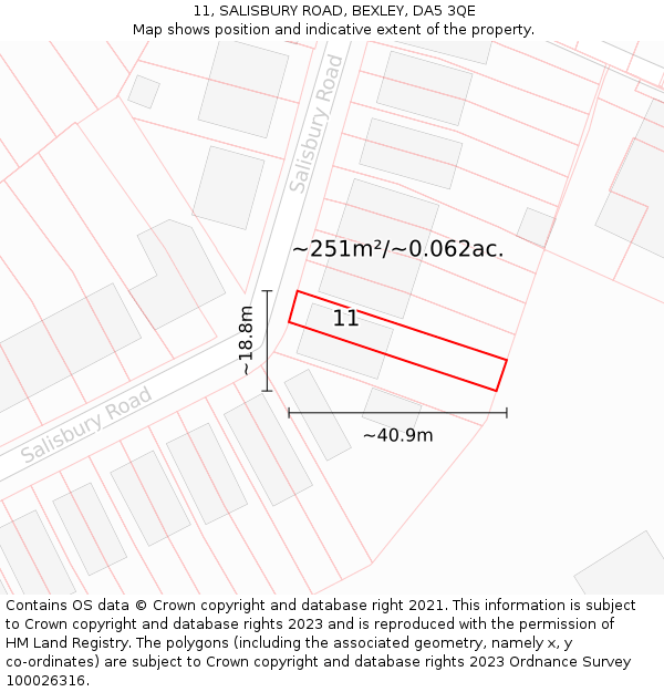 11, SALISBURY ROAD, BEXLEY, DA5 3QE: Plot and title map